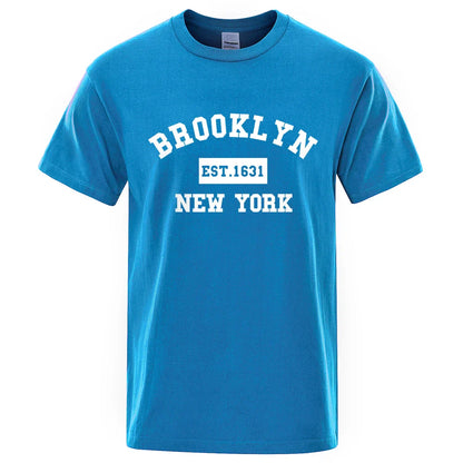 Brooklyn Est. 1631 New York Letter Print T-Shirt Man Casual Loose T-Shirts Summer Cotton Tops Fashion Breathable Tee Clothing