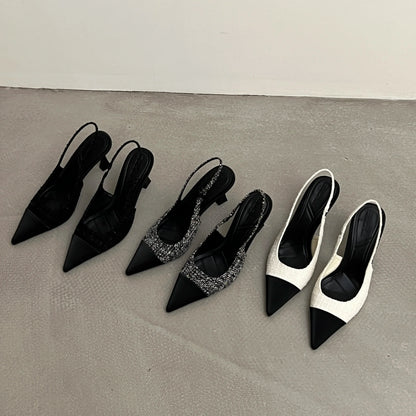 New style pointed-toe fashionable high-heeled shoes for women with thin heels open-back, shallow-cut and suitable foroutdoorwear