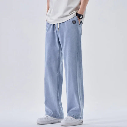 Brand Soft Jeans for Men Spring Thin Draped Comfortable Straight Trousers Drawstring Male Baggy Denim Pants Streetwear