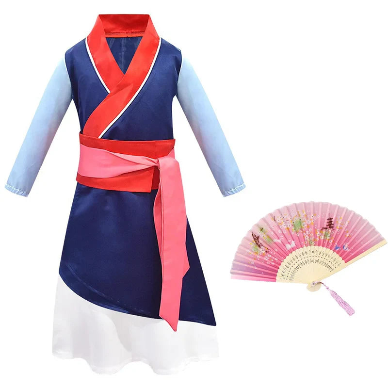 Mulan Same Costume Girl Hero Halloween Cosplay Costume Children Long-sleeved Two-piece Drama Costume Chinese Style Dress