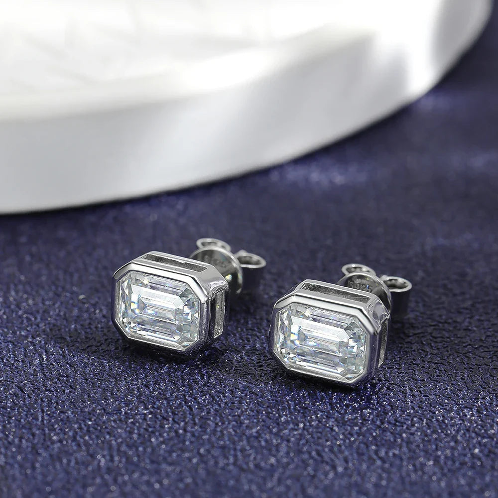 New In 2cttw D Color Emerald Cut Moissanite Stud Earrings for Women S925 Silver Rhodium Plated Diamond Earring Fine Jewelry
