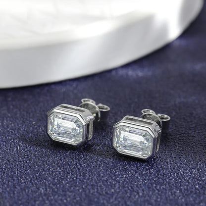 New In 2cttw D Color Emerald Cut Moissanite Stud Earrings for Women S925 Silver Rhodium Plated Diamond Earring Fine Jewelry