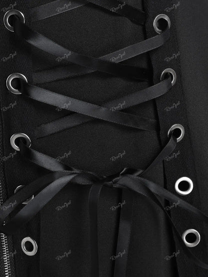 Plus Size Gothic Full Zipper Grommets Camis Tops Buckle Strap Plaid Vest Women Summer Sweetheart Neck Empire Waist Tanks