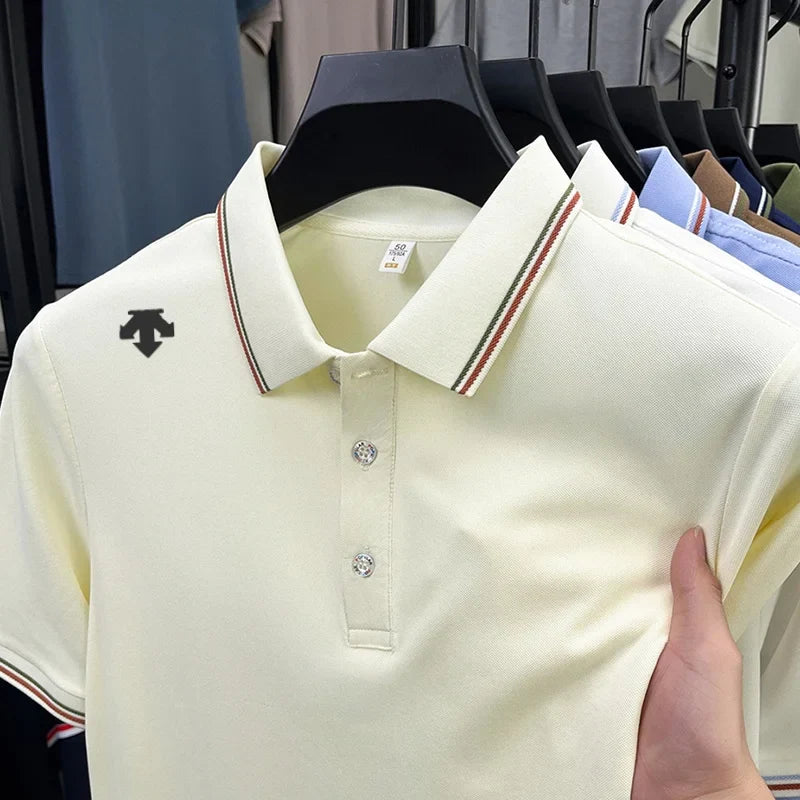 Men's High-End Luxury Brand Logo-Stamped Casual Polo Shirt Summer New Golf Breathable Business Short-Sleeve T-Shirt