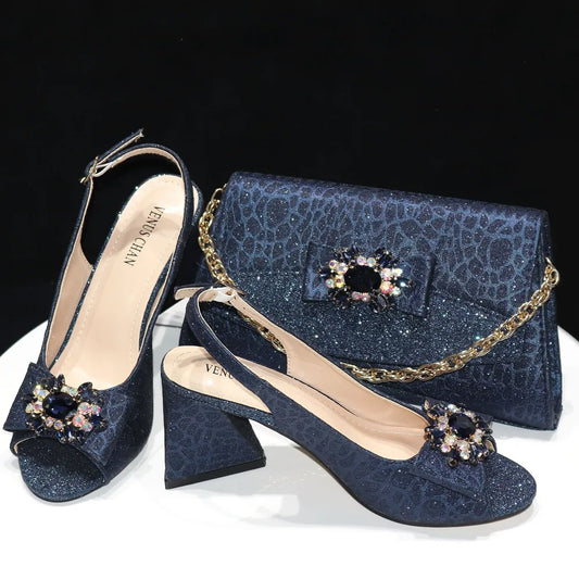 African Fashion Italian Shoes And Bag Sets For Evening Party With Stones Colorful Italian Handbags Match