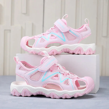 Kids Closed Toe Sport Sandals Adjustable Strap Mesh Non Slip Summer Shoes for Boys Children Outdoor Beach Casual Sandals Sneaker