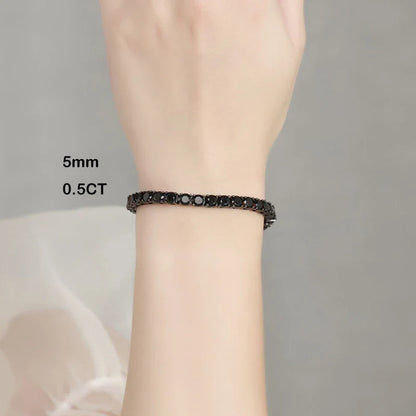 Full 3/4/5/6.5mm Black Moissanite Tennis Bracelet for Men Women Unisex 925 Silver Plated 18K Black Gold Hip Hop Bracelets