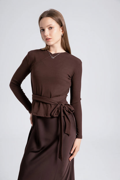 woman clothes thicken ribbing closed-fit wrap tops + Satin Adjustable straps dress (ship out in 1 day)