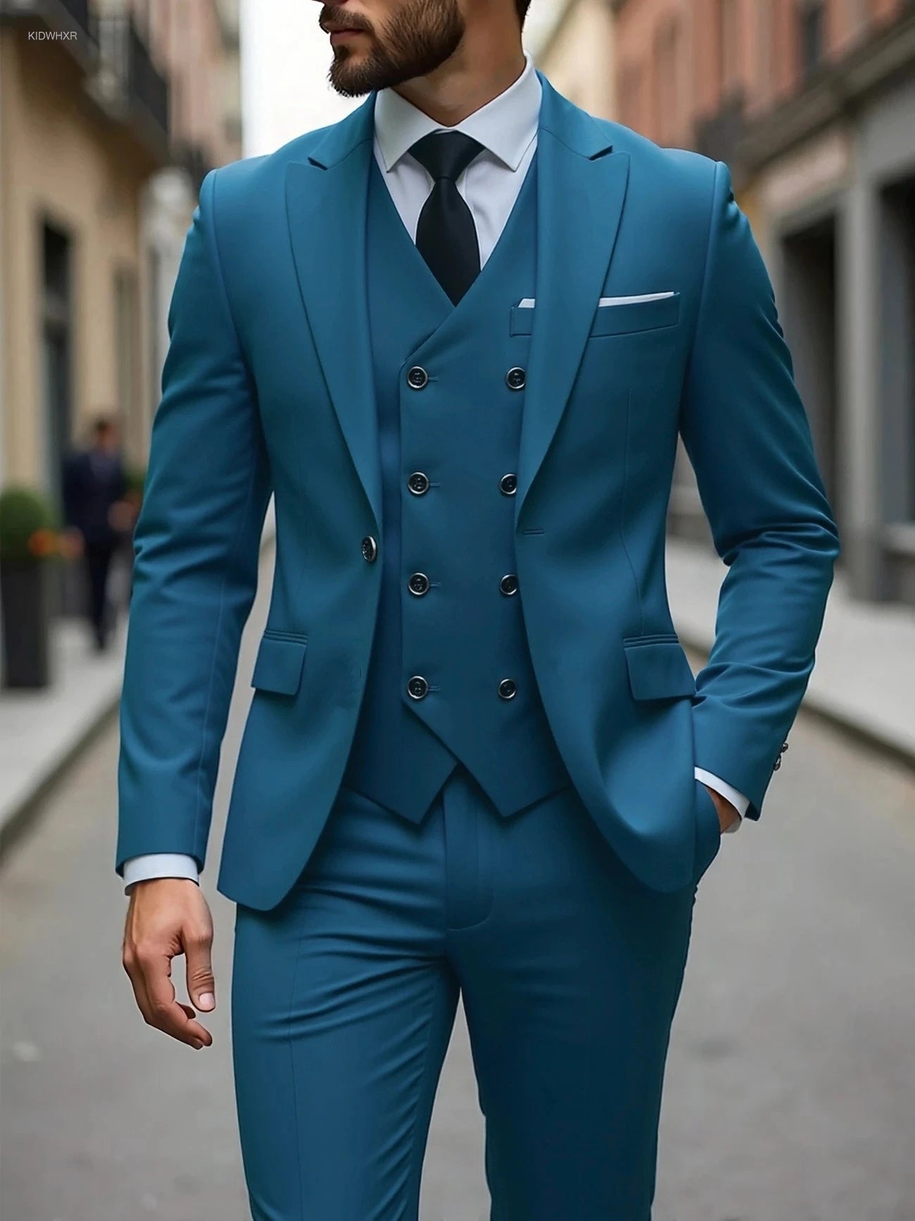 ManSuitOutfit Thin Simple Solid Color Single-breasted Male Suits British Style Long Sleeve Pocket MenSet wedding suits for men