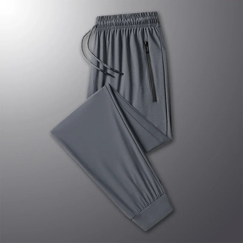 New High-quality Ice Silk Men Casual Straight Leg Pants Two-piece Set For Summer Lightweight Breathable Outdoor Sports Leggings