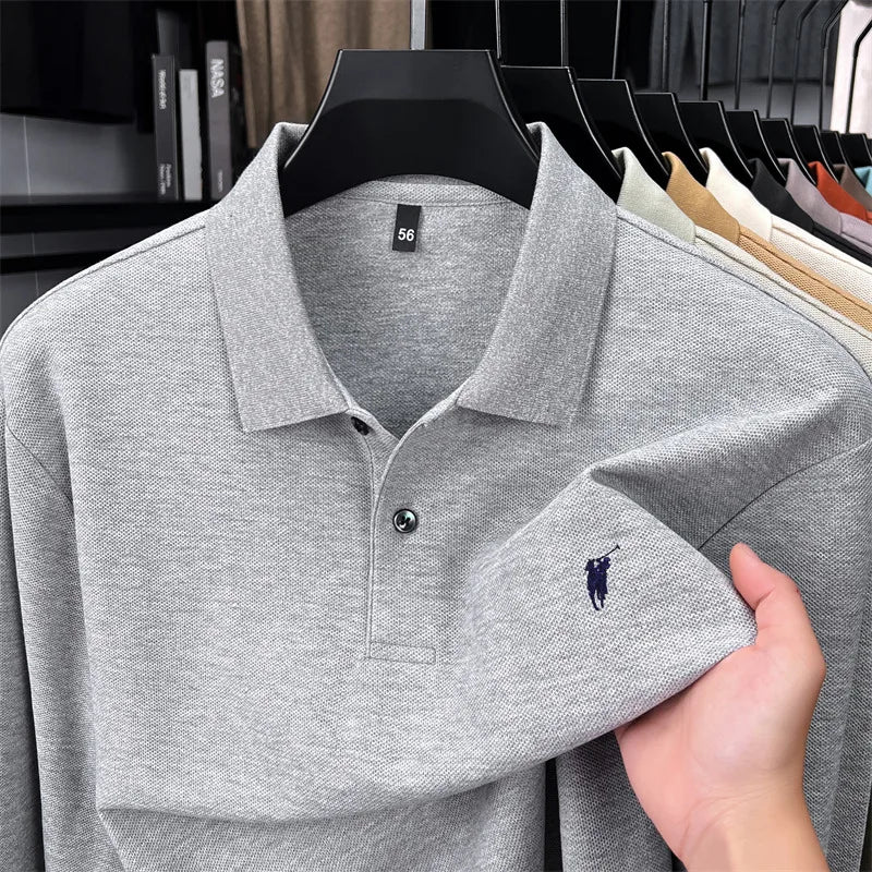 100% Pure Cotton Long Sleeved Men's Polo Shirt Hot Selling Brand Autumn Season Exquisite Pony Embroidery Breathable Top T-shirt