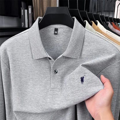 100% Pure Cotton Long Sleeved Men's Polo Shirt Hot Selling Brand Autumn Season Exquisite Pony Embroidery Breathable Top T-shirt