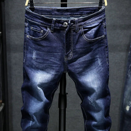 2024 Spring and Autumn New Fashion Solid Color Retro Stretch Denim Pants Men's Casual Loose Breathable High-Quality Jeans 28-36