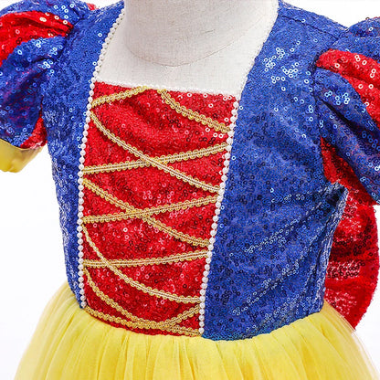 Sequins Girl Snow White Fancy Dress Kids Carnival Christmas Party Princess Costume Children Birthday Performance Clothes
