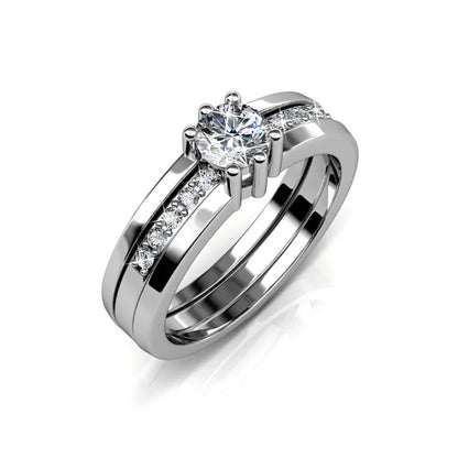 2 in 1 Wedding Ring with Swarovski Crystals Luxury Rose Gold Color Double Row for Women Romantic Engageme Party Jewelry