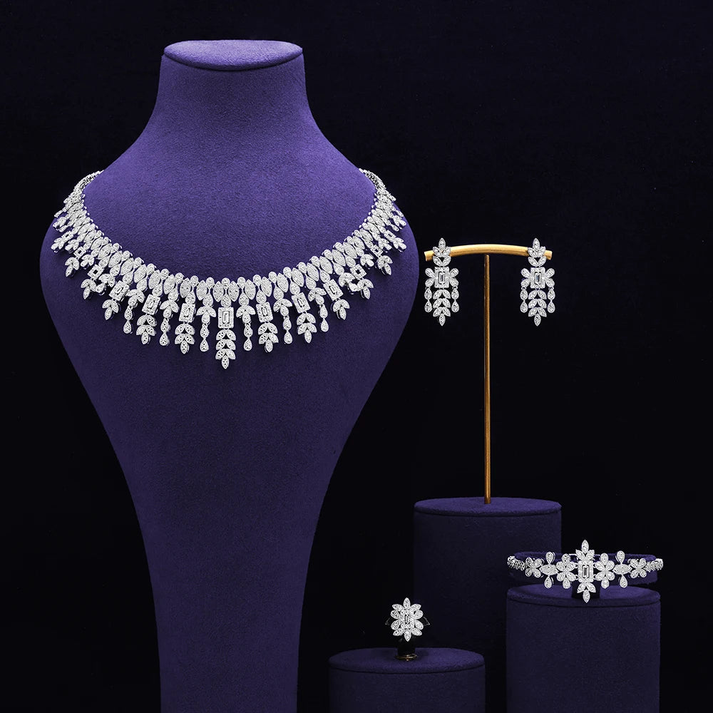 Bridal Zirconia Full Jewelry Set for Ladies Party Luxury Dubai Nigeria CZ Crystal Wedding Necklace Set