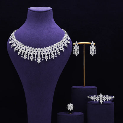 Bridal Zirconia Full Jewelry Set for Ladies Party Luxury Dubai Nigeria CZ Crystal Wedding Necklace Set