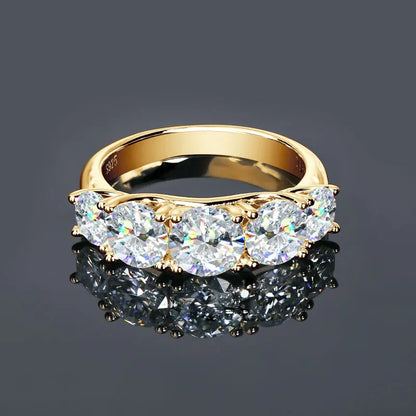 18k Gold Plated D3.6CT 5 Moissanite Stone Rings for Women S925 Sterling Silver Sparkling Diamond Wedding Band Fine Jewelry