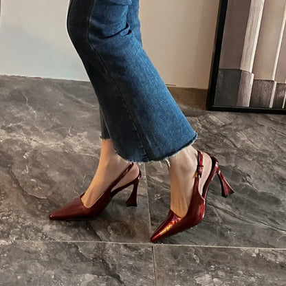 Women's Pumps Sexy Pointe High Heels Sandals Fashion Patent Leather High Heels Elegant Temperament High Heeled Sandals for Women