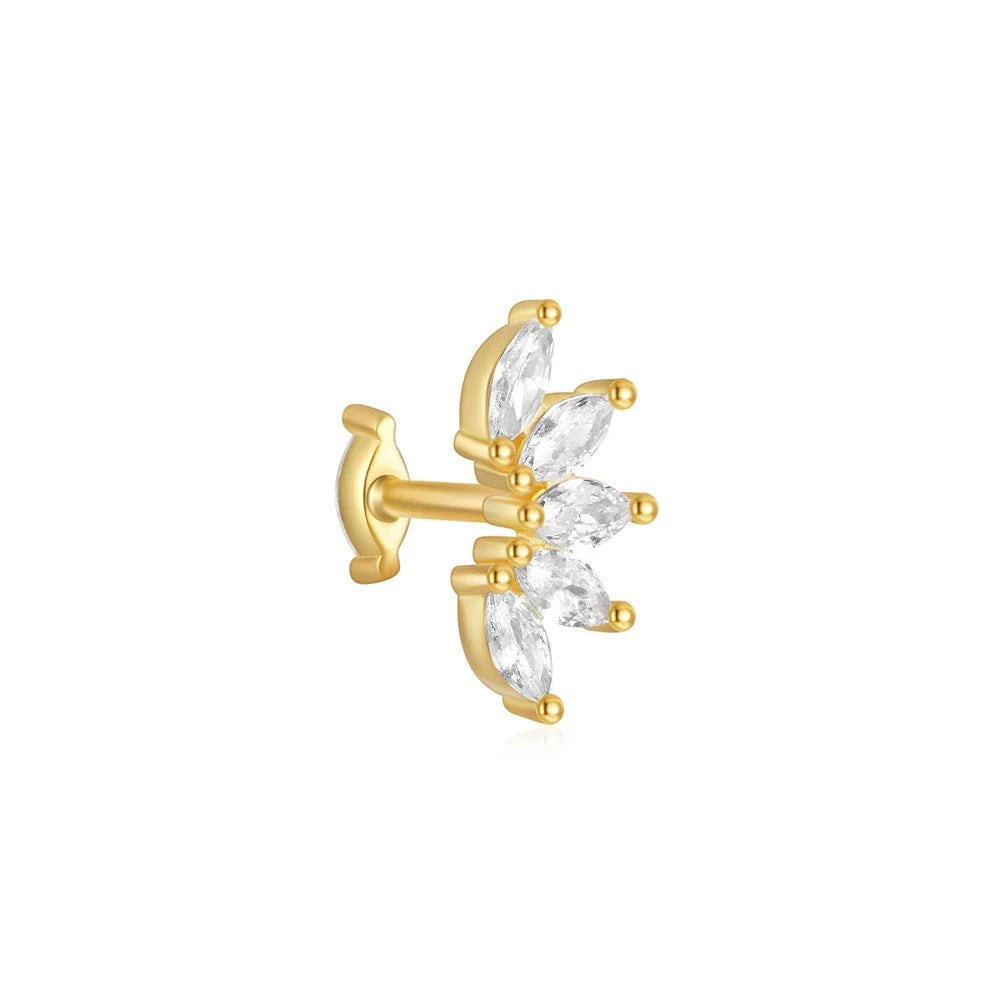 1PC 925 Sterling Silver Crown Horse Eye Zircon Heart Flat Head Cartilage Piercing Stud Earring For Women Claasic Earring