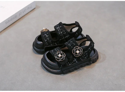 Rose Sweet Style Sandals Summer Solid Color Girls Baby Sandals Open Toe Small PU Slipper Shoes Size 21-35