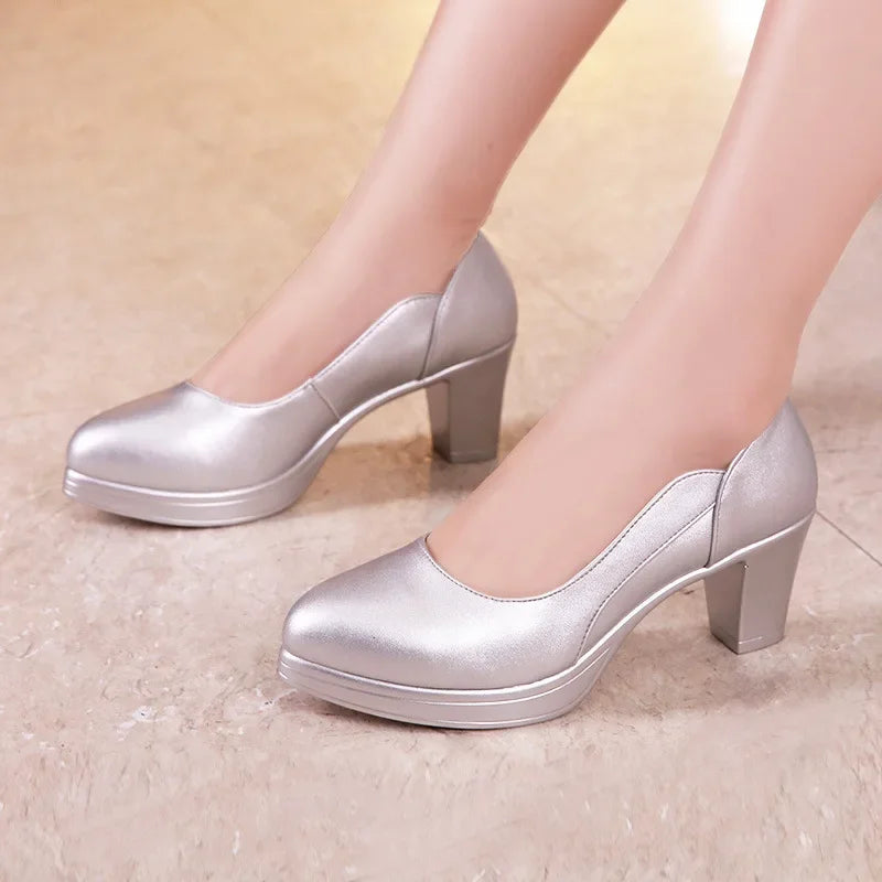 Small Size 32-43 Shallow Red Silver White Wedding Shoes Women Spring 2025 Thick Platform Pumps Woman High Heels for Office