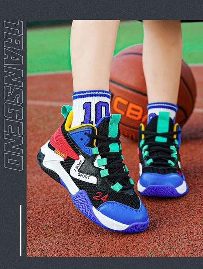 Children Basketball Shoes for Boys Girls Kids Teenagers Breathable Non-slip Lace Up Indoor Outdoor Training Sneakers Tennis Shoe