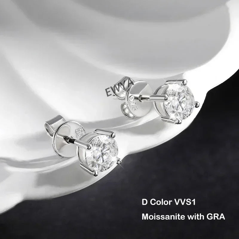 Real 0.2-3CT D Color Moissanite Stud Earrings For Women Party 4 Prong S925 Silver 0.1CT 3mm Pass Diamond Test Earring Gift
