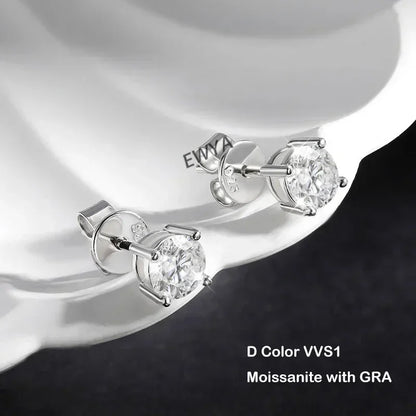 Real 0.2-3CT D Color Moissanite Stud Earrings For Women Party 4 Prong S925 Silver 0.1CT 3mm Pass Diamond Test Earring Gift
