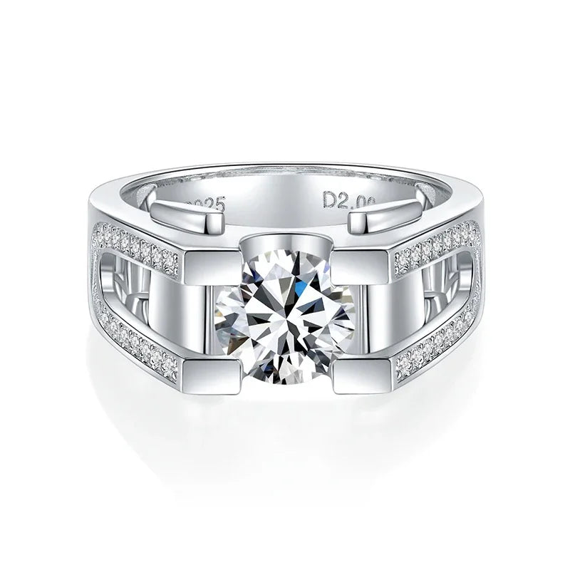 1ct 2ct Moissanite Ring For Men 925 Sterling Silver with White Gold Plated Wedding Band Man Rings Luxury Fine Jewelry