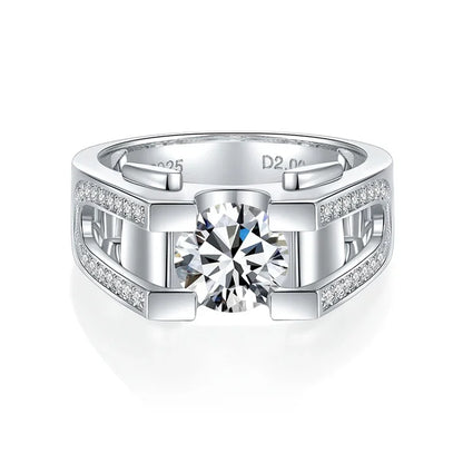 1ct 2ct Moissanite Ring For Men 925 Sterling Silver with White Gold Plated Wedding Band Man Rings Luxury Fine Jewelry