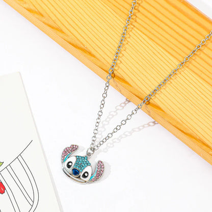 Stitch Cartoon Pendant Necklace Cute Filled Rhinestones Jewelry Personality Sweater Chain Gift for Fashion Lovers