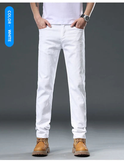 2025 Autumn Men's White Slim Fit Straight Jeans Casual Stretch Denim Pants Comfortable Fashion Streetwear Male Brand Clothing