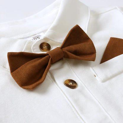 2026 Baby Boy Formal Birthday Outfit Suit Toddler Gentleman Clothes Infant Short Sleeve Bowtie Shirt+Suspender Pants Casual Sets