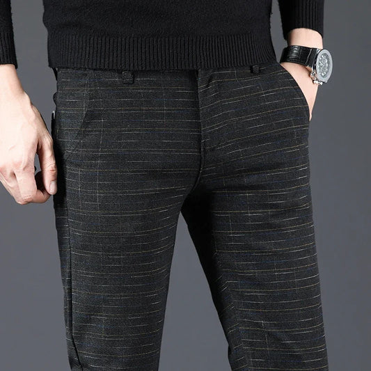Spring Autumn New Men's Plaid Pants Black Blue Business Casual Formal Fashion Korean Classic Male Clothes Straight Trousers
