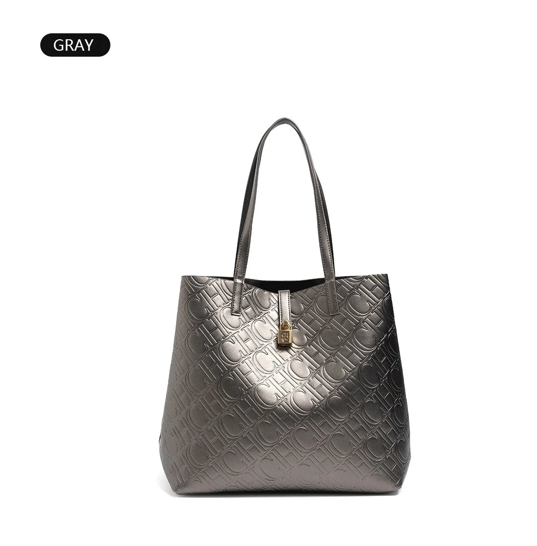 Solid Color Women's Bucket Bag Classic Luxury Letter Printing Simple Commuting Large Capacity Women's Handbag