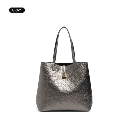 Solid Color Women's Bucket Bag Classic Luxury Letter Printing Simple Commuting Large Capacity Women's Handbag