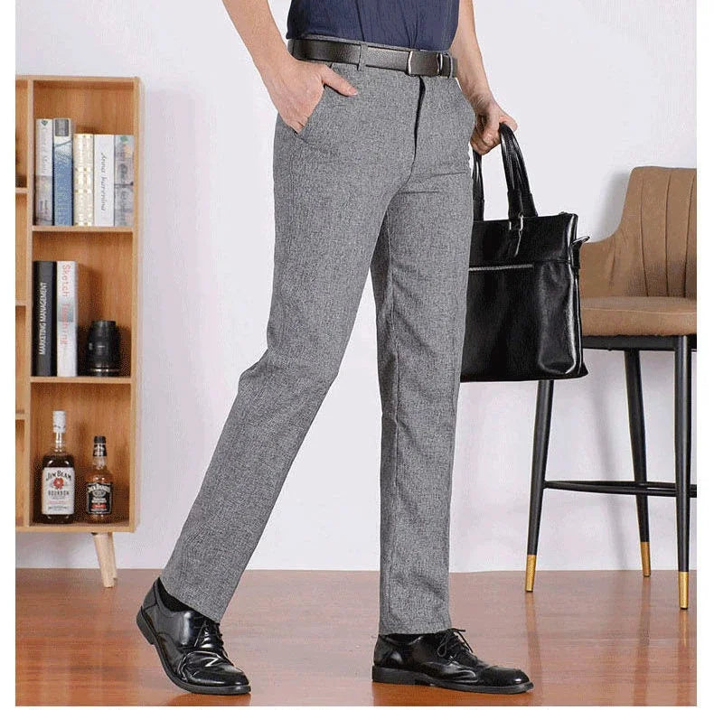 Men's Summer Autumn Casual Pants Straight Formal Long Trouser Adult Solid Color Flat Design Thick Lightweight Suit Pant Business