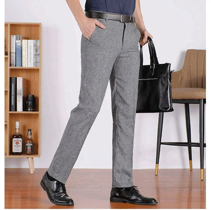 Men's Summer Autumn Casual Pants Straight Formal Long Trouser Adult Solid Color Flat Design Thick Lightweight Suit Pant Business