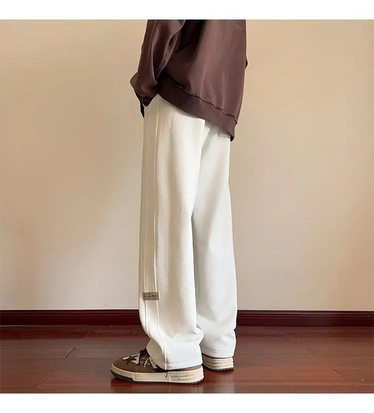 High-street cool pineapple plaid straight-leg wide-leg pants for men, casual outdoor party loose floor-length pants