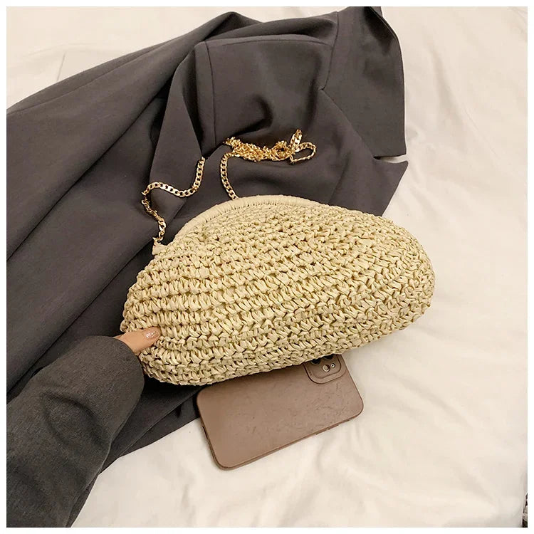 Summer New Straw Weaving Crossbody Bag Fashionable and Casual Shell Bag Women's Shoulder Bag with Excellent Texture