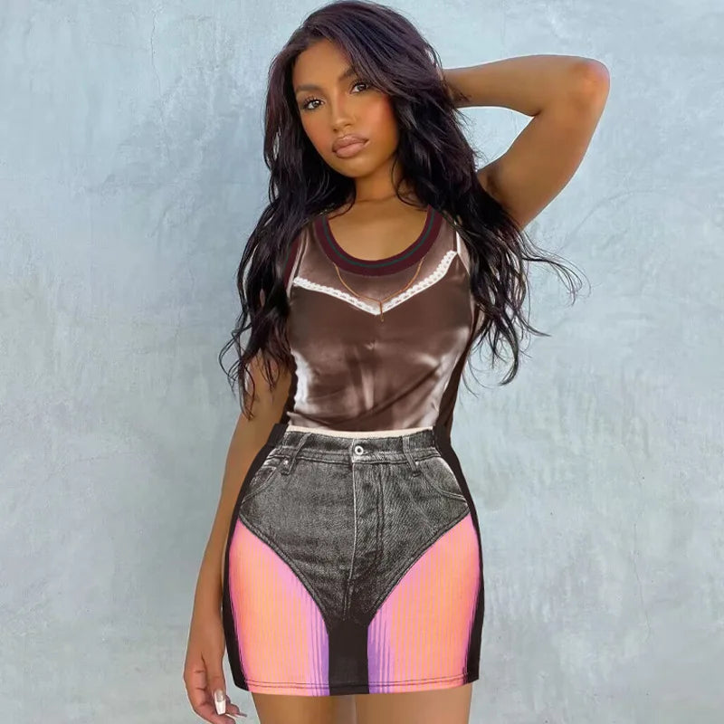 Fashion Women Tie Dye 3D Print Mini Skinny Skirt Female Summer Wrap Hips Skirt Ladies Sexy Streetwear Elestic Pencil Skirts