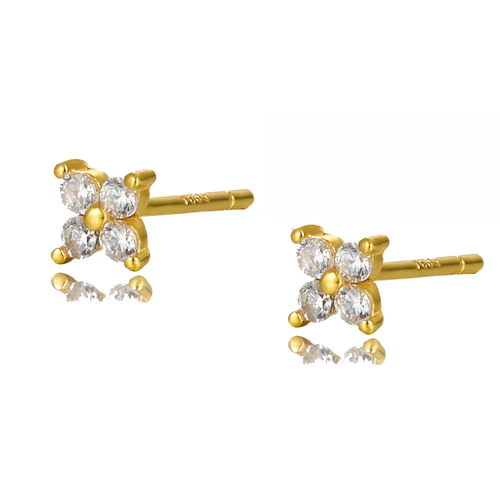 925 Sterling Silver Romantic Color Zircon Three-petal Flower Stud Earrings for Women Fashion Huggies Piercing Jewelry