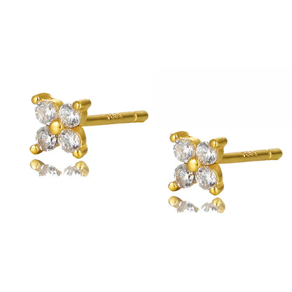 925 Sterling Silver Romantic Color Zircon Three-petal Flower Stud Earrings for Women Fashion Huggies Piercing Jewelry