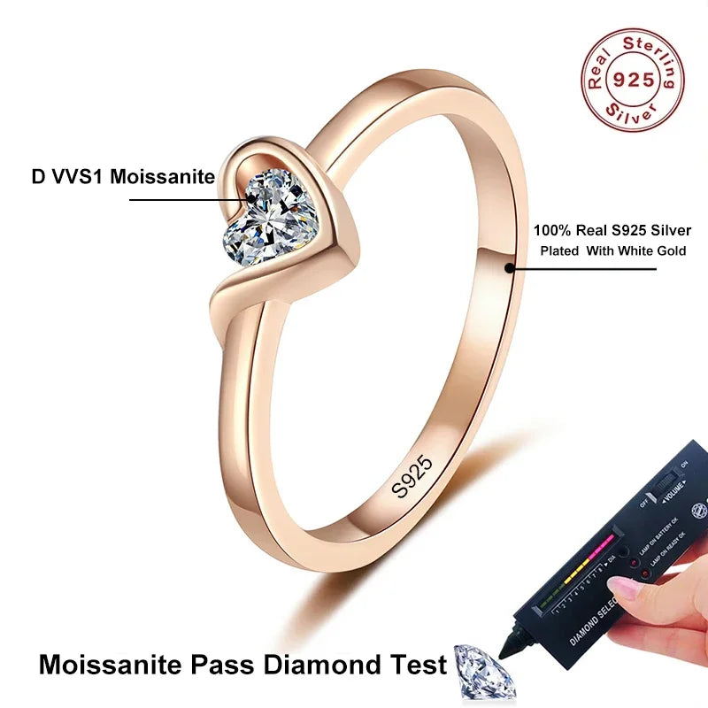 Heart Cut Moissanite Eternity Ring 925 Sterling Silver with Champagne White Gold Plated Band Lab Diamond Rings For Women