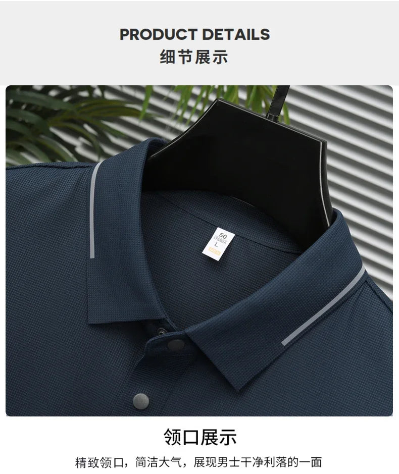Men's Seamless Knit Polo Shirt - Summer Short Sleeve, Stretch Polyamide Spandex Blend Business Casual T-shirt