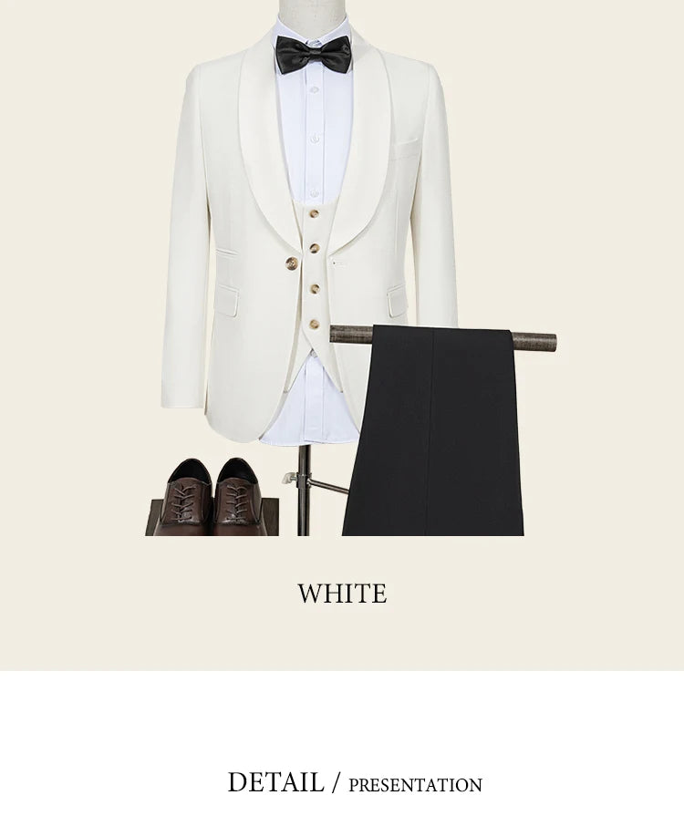 High Quality white elegant evening gown Tuxedo Prom man Suit Party Dress Slim fit casual suit wedding three-piece