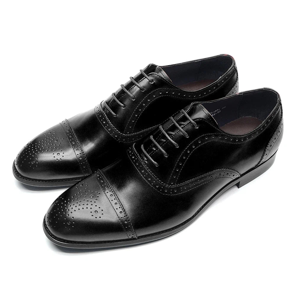 Luxury Italian Men's Wedding Dress Shoes Genuine Leather Cap Toe Lace-up Oxfords Lace-up Brogue Black Business Formal Shoes Man