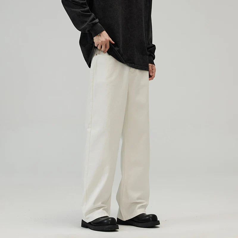 Men Baggy Wide Leg Jeans 100%Cotton Spring Casual Denim Pants Loose Straight Comfort Breathable Fashion Streetwear Male Trousers