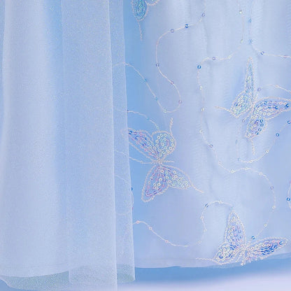 Fashion Embroidery Butterfly Princess Dress Girls Cinderella Cosplay Costumes Blue Gown for Carnival Birthday Evening Dress